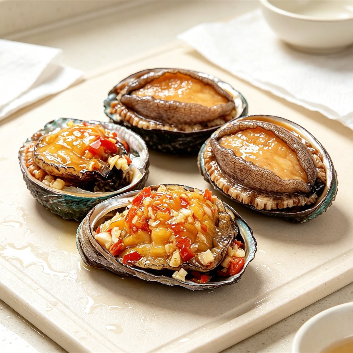 Braised Abalone in Shell with Garlic & Chili